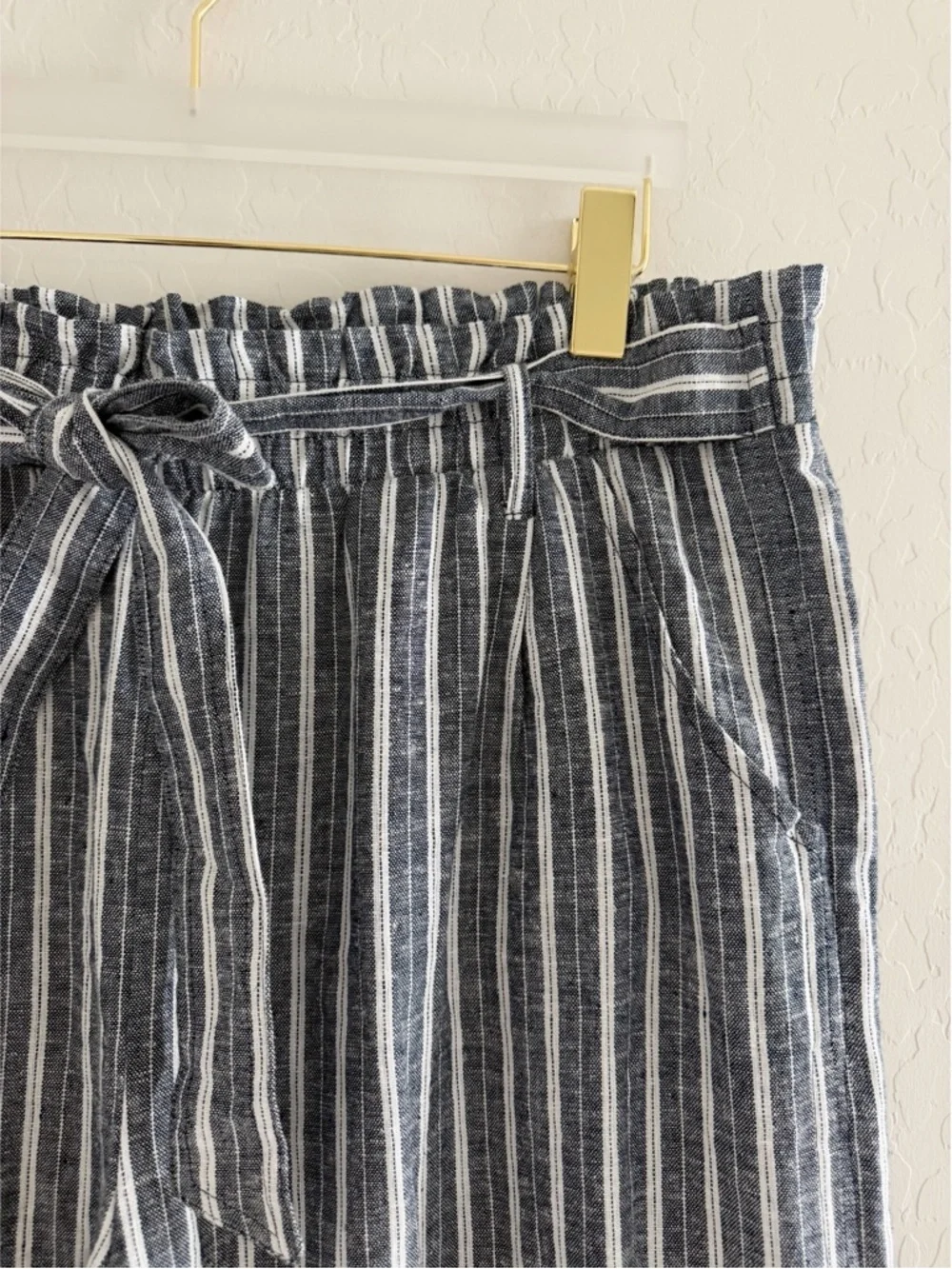 Knox Rose Linen Blend Striped Wide Leg Paper-bag Boho Belted Pants Size XXL - Picture 3 of 7